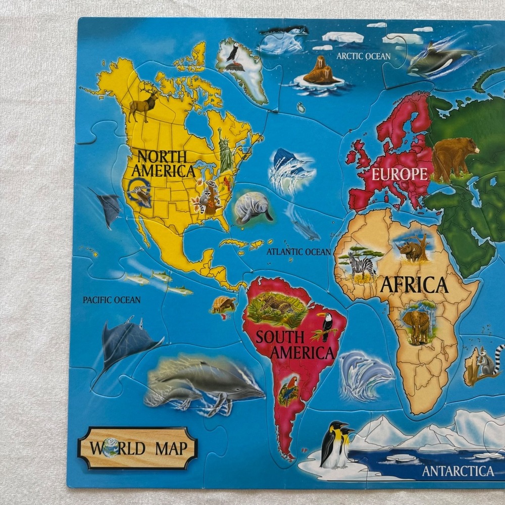 Melissa & Doug World Map Floor Puzzle 33 Pieces Jumbo 2x3Ft Complete Educational - Picture 13 of 16